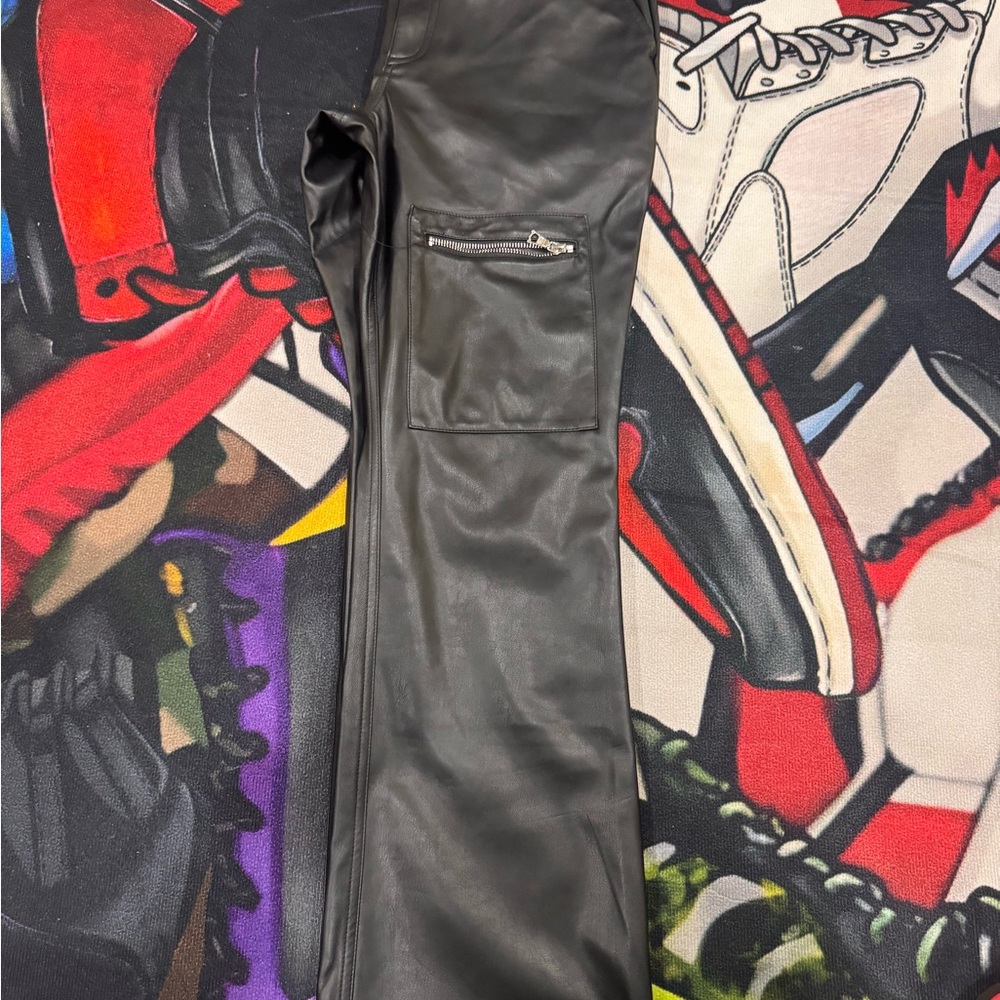 Black Faux Leather Pants with Zipper Pocket